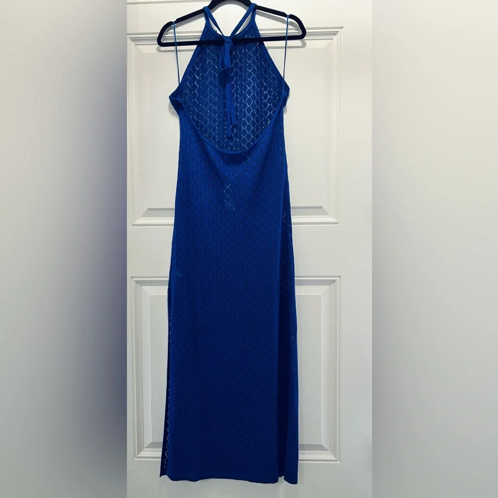 ANTHROPOLOGIE Sunday in Brooklyn • Blue Halter Crochet Cover-Up Midi Dress - Picture 5 of 8